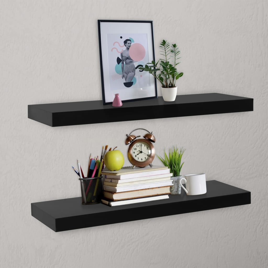 vidaXL Prateleiras de parede suspensas 2 pcs 80x20x3,8 cm preto