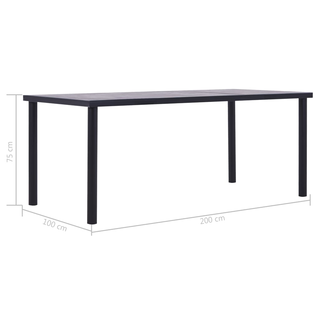 vidaXL Mesa de jantar 200x100x75 cm MDF preto e cinzento cimento