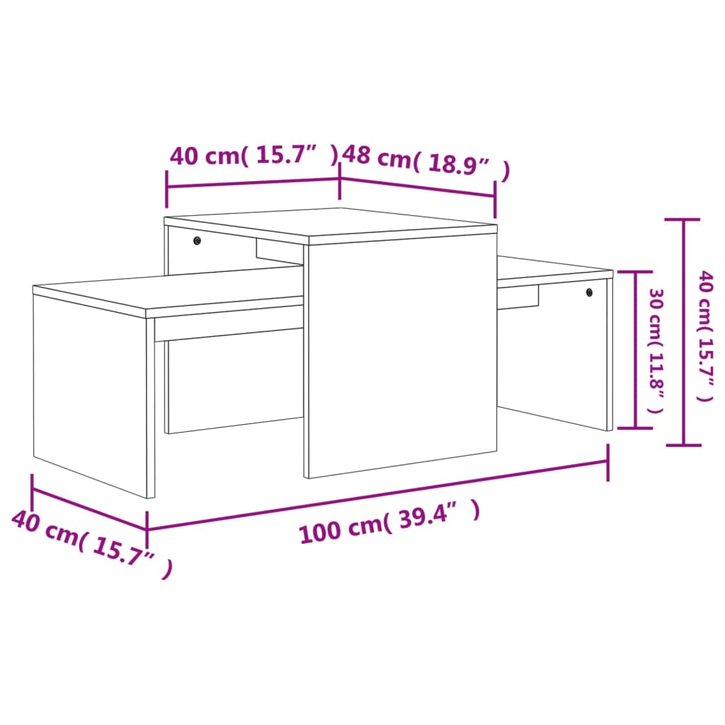 vidaXL Conjunto mesas centro 100x48x40cm contraplacado carvalho sonoma