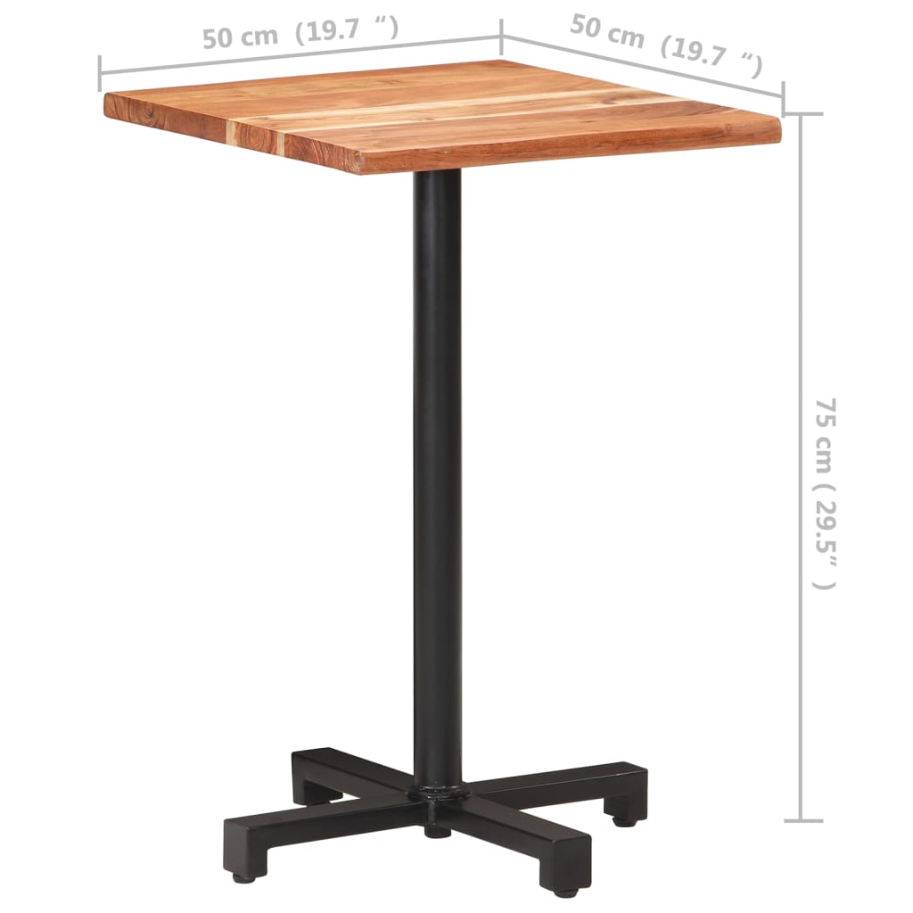 vidaXL Mesa de bistrô com arestas vivas 50x50x75 cm acácia maciça