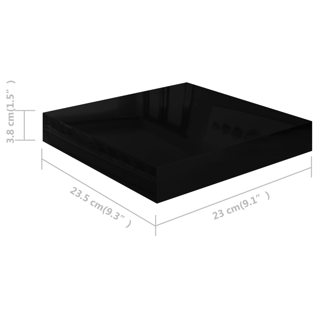 vidaXL Prateleira parede suspensa 23x23,5x3,8 cm MDF preto brilhante