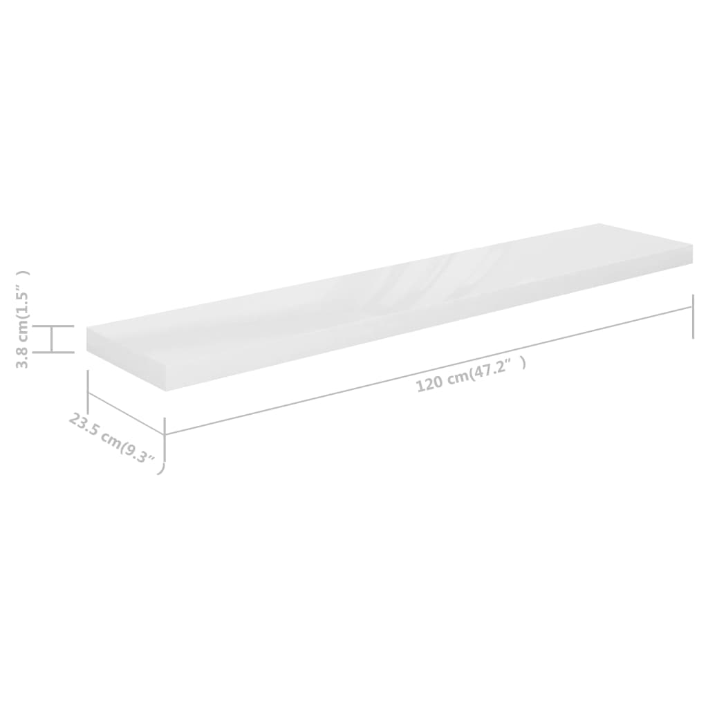 vidaXL Prateleira de parede suspensa 120x23,5x3,8 cm MDF branco