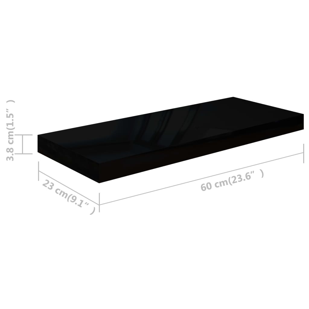 vidaXL Prateleira de parede suspensa 60x23,5x3,8 cm MDF preto