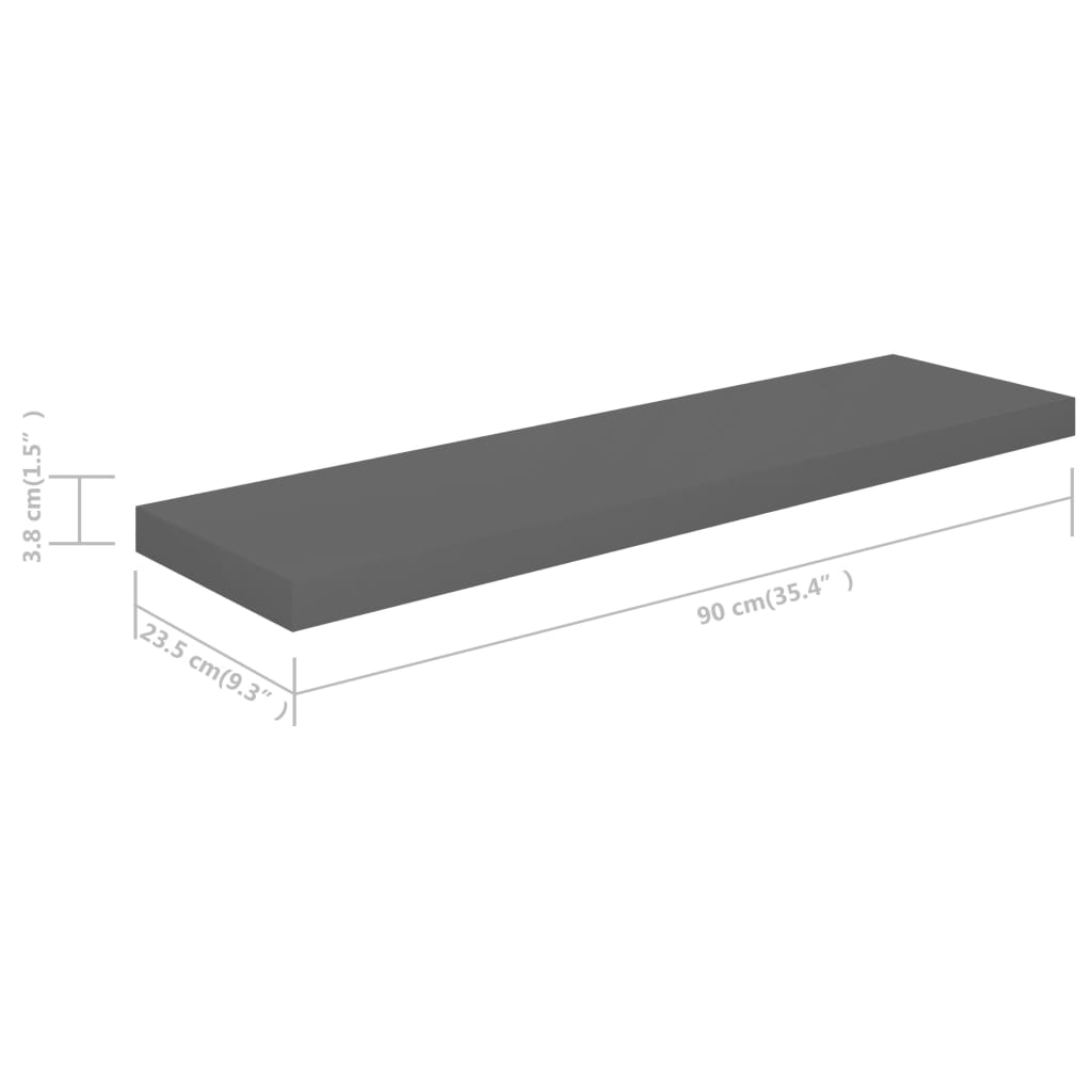 vidaXL Prateleiras de parede suspensas 2 pcs 90x23,5x3,8cm MDF cinza