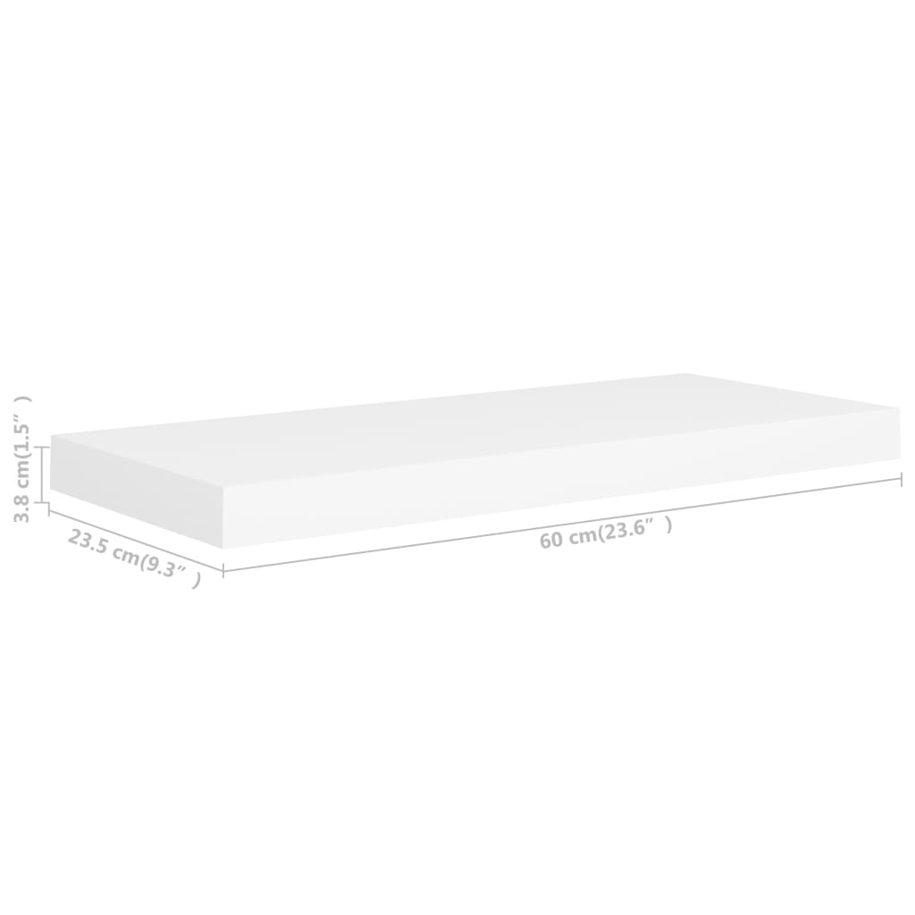 vidaXL Prateleira de parede suspensa 60x23,5x3,8 cm MDF branco