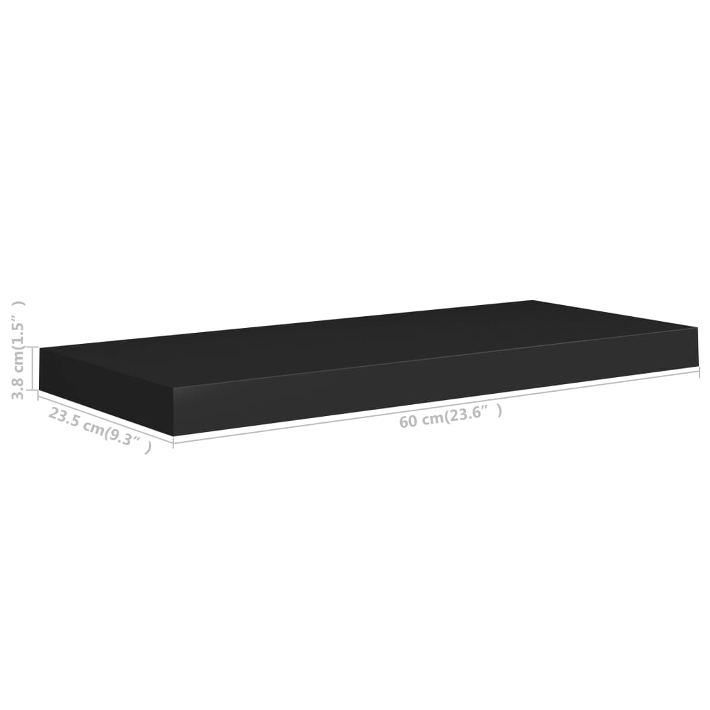 vidaXL Prateleira de parede suspensa 60x23,5x3,8 cm MDF preto