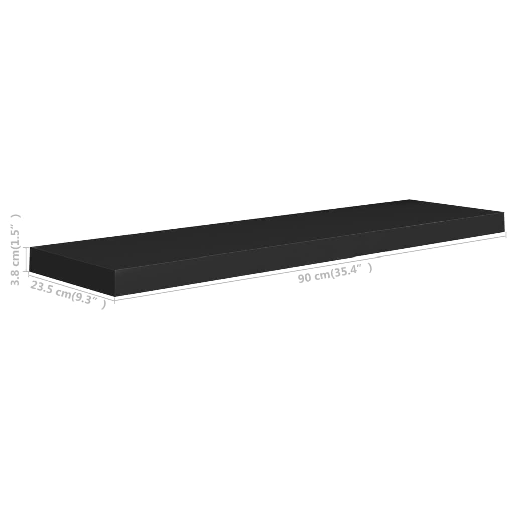 vidaXL Prateleiras parede suspensas 2 pcs 90x23,5x3,8cm MDF preto