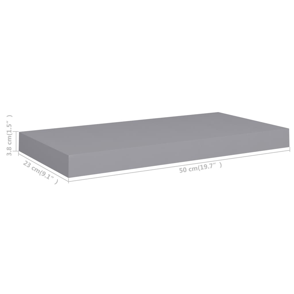 vidaXL Prateleiras de parede suspensas 2 pcs 50x23x3,8cm MDF cinzento