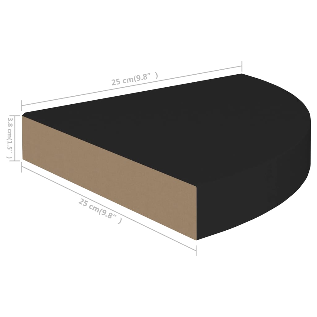 vidaXL Prateleira de canto suspensa 25x25x3,8 cm MDF preto