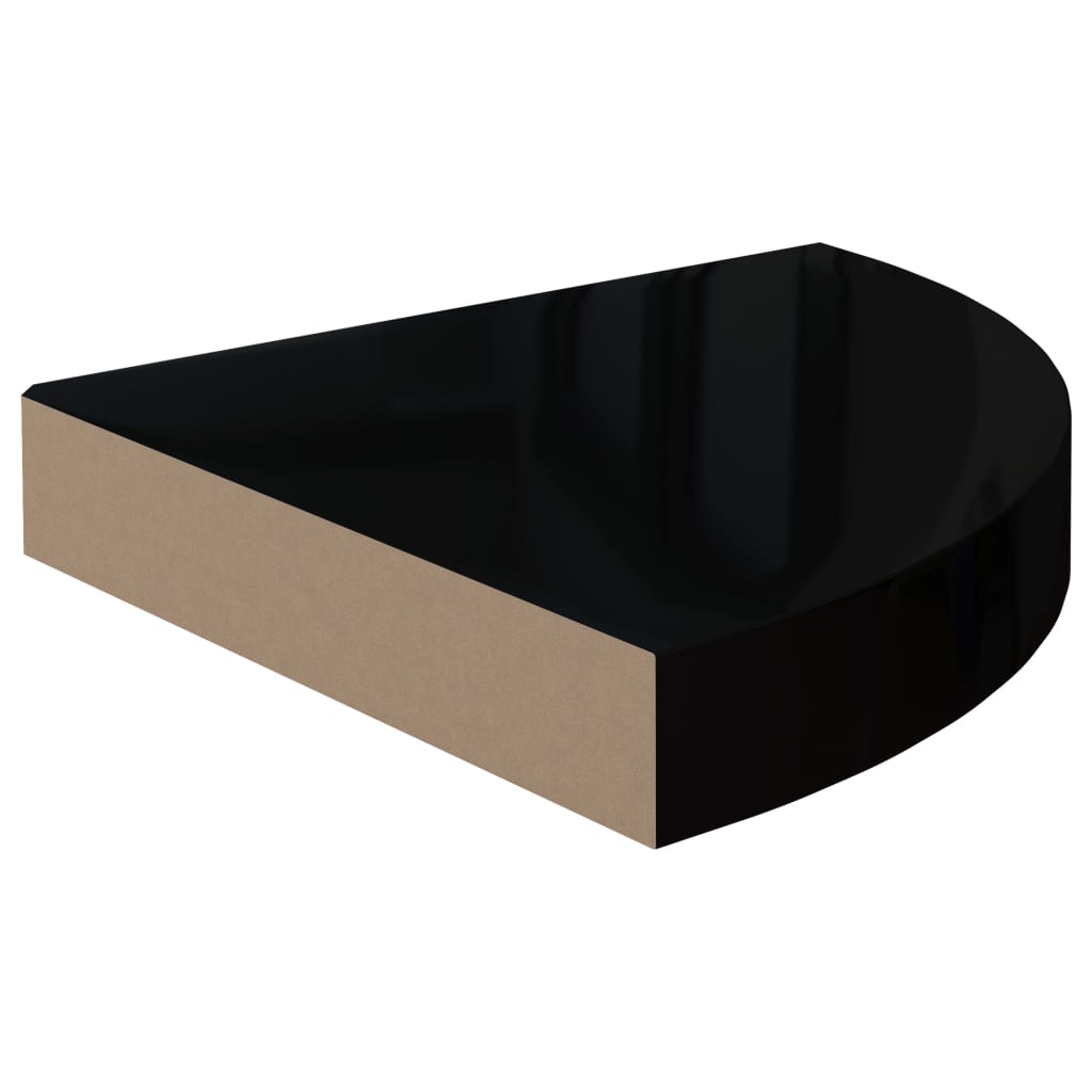 vidaXL Prateleiras canto suspensas 4 pcs 25x25x3,8cm MDF preto brilh.