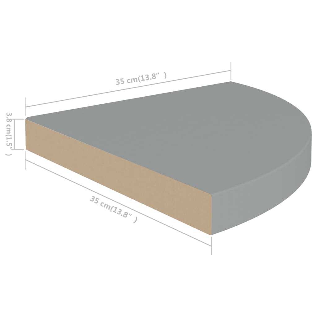 vidaXL Prateleiras de canto suspensas 2 pcs 35x35x3,8 cm MDF cinza