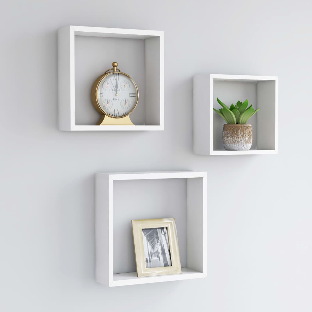 vidaXL Prateleiras de parede em forma de cubo 3 pcs MDF branco