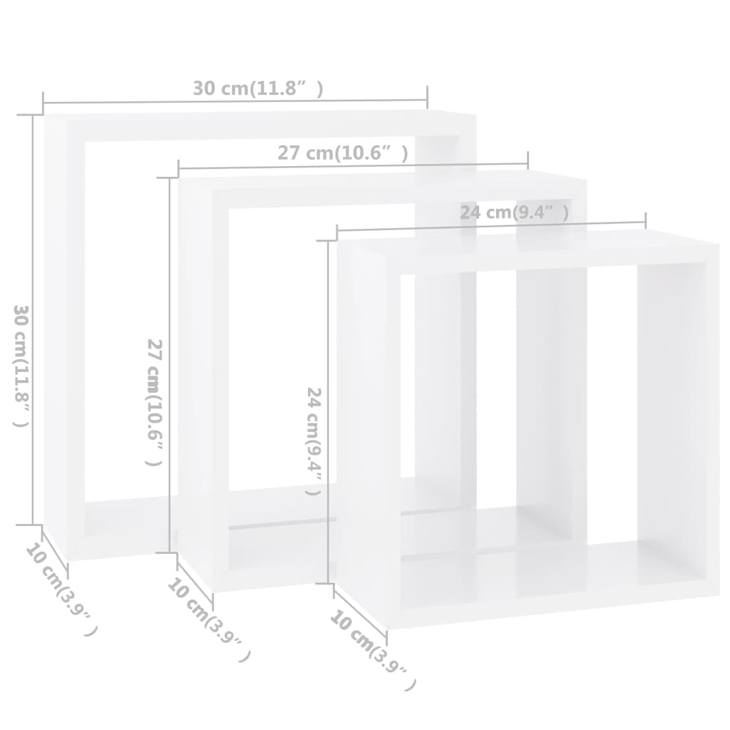 vidaXL Prateleiras de parede em forma de cubo 3 pcs MDF branco