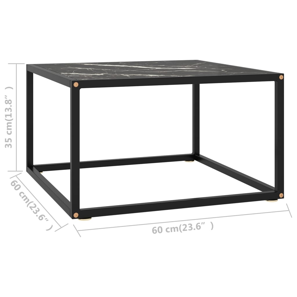 vidaXL Mesa de centro 60x60x35 cm vidro mármore preto