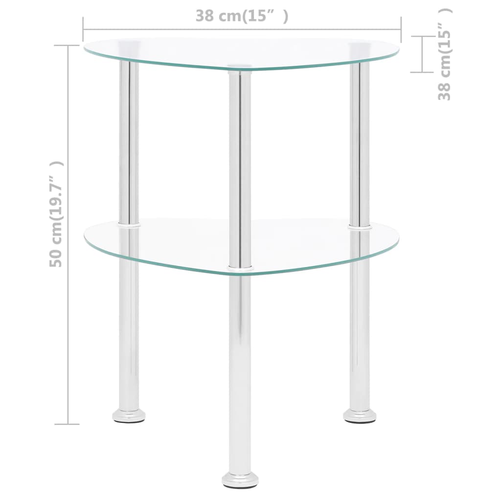 vidaXL Mesa de apoio c/ duas prateleiras 38x38x50cm vidro transparente