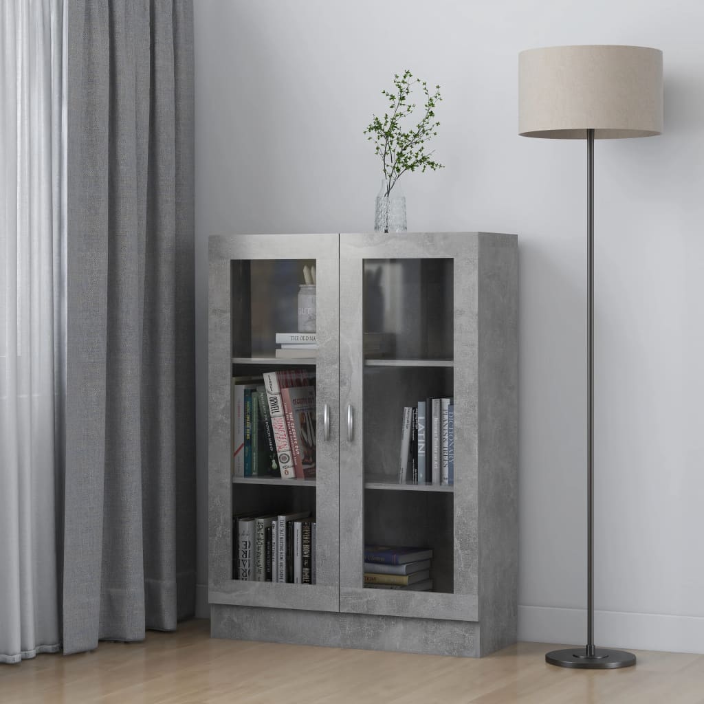 vidaXL Armário vitrine 82,5x30,5x115 cm contraplacado cinza cimento