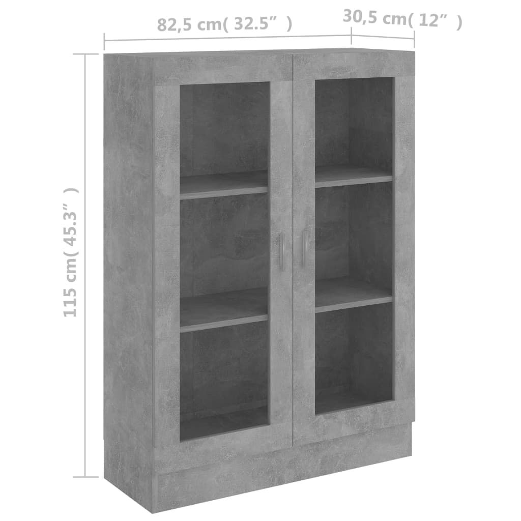 vidaXL Armário vitrine 82,5x30,5x115 cm contraplacado cinza cimento