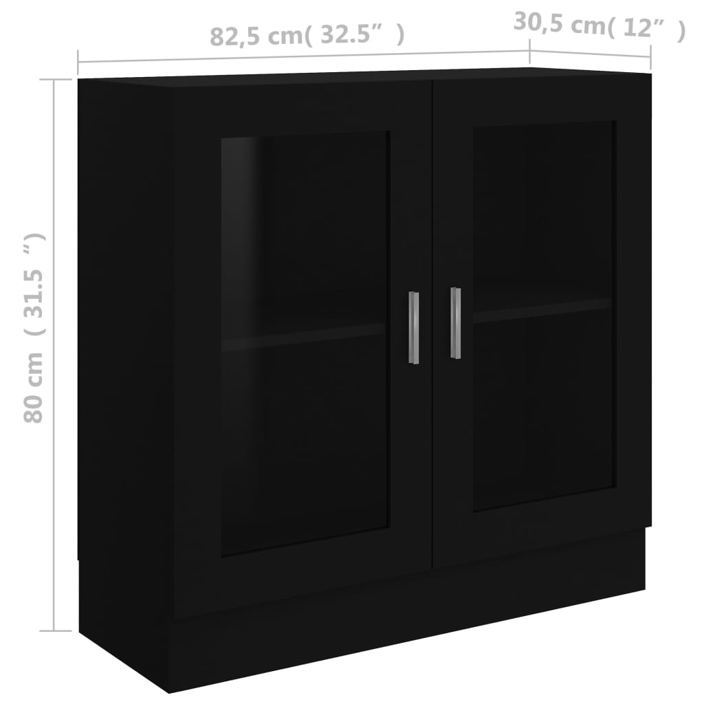 vidaXL Armário vitrine 82,5x30,5x80 cm contraplacado preto