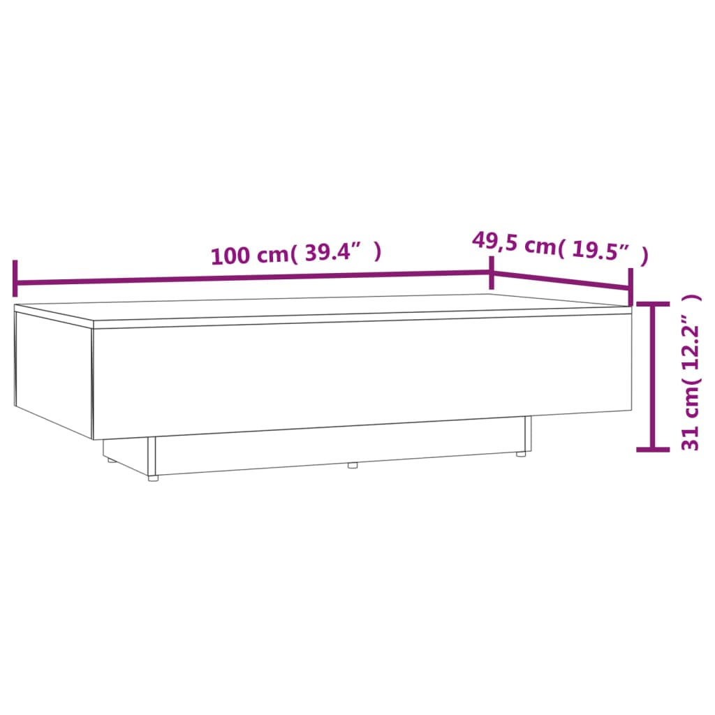 vidaXL Mesa de centro 100x49,5x31 cm derivados madeira carvalho sonoma