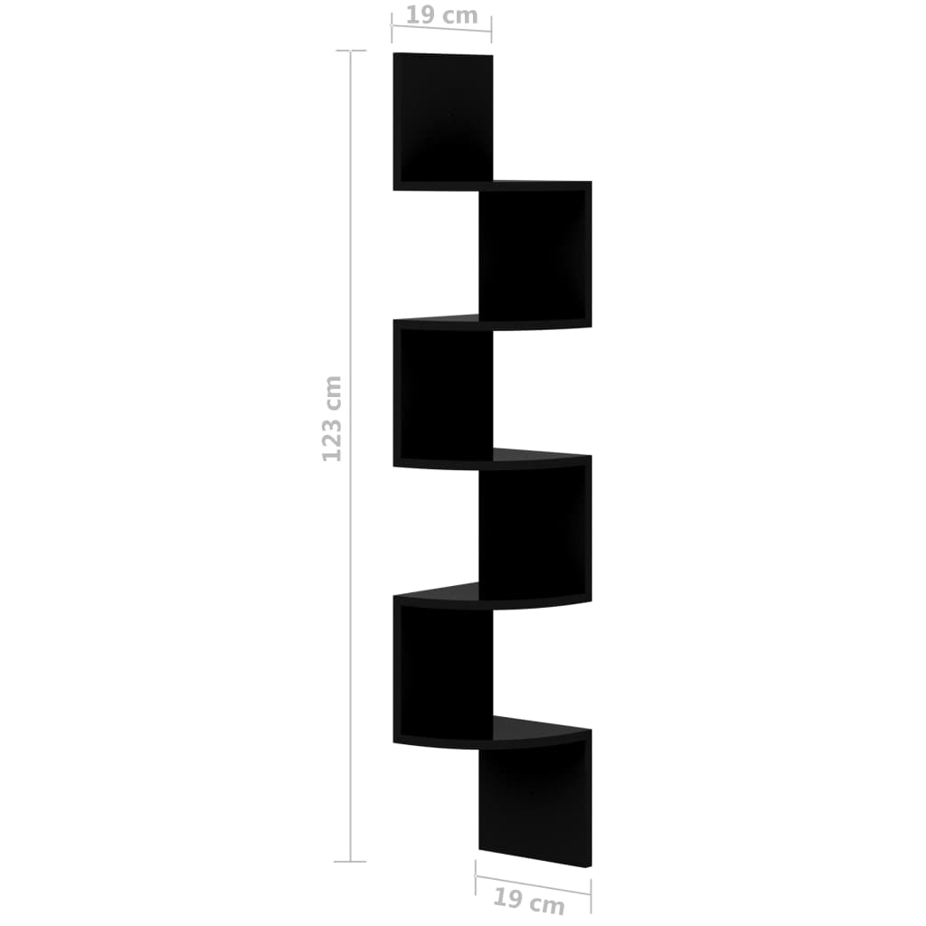 vidaXL Estante de canto p/ parede derivados madeira preto brilhante