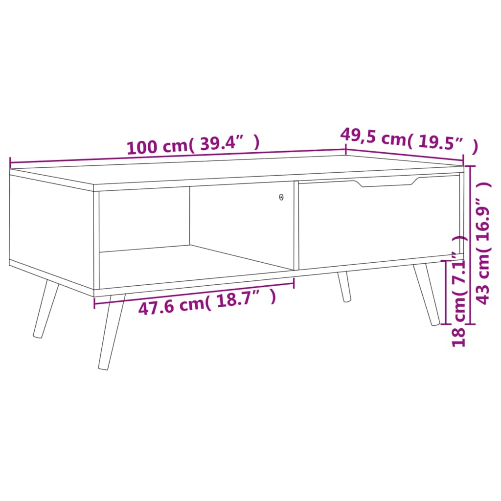 vidaXL Mesa de centro 100x49,5x43 cm derivados madeira carvalho fumado