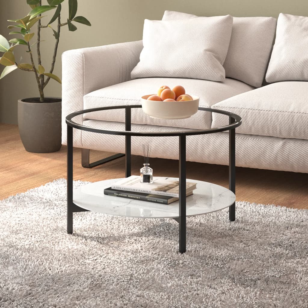 vidaXL Mesa de centro 70 cm vidro temperado preto e branco mármore