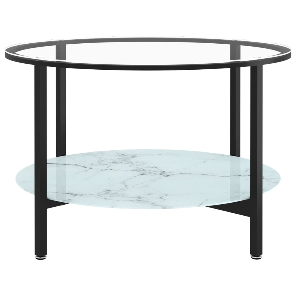 vidaXL Mesa de centro 70 cm vidro temperado preto e branco mármore