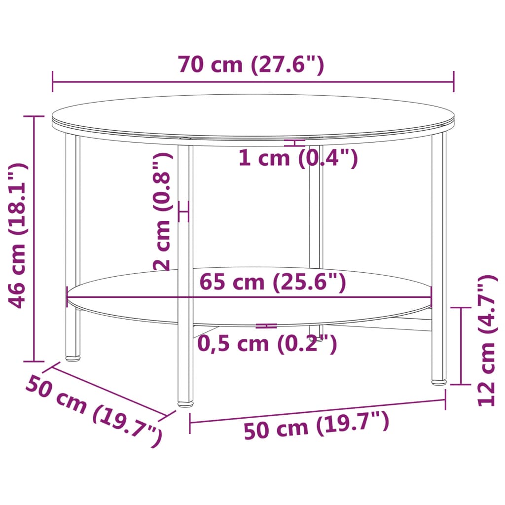 vidaXL Mesa de centro 70 cm vidro temperado preto e branco mármore