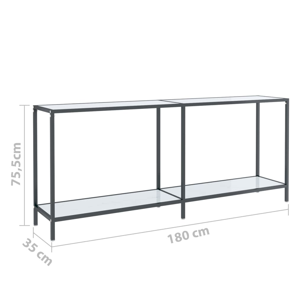 vidaXL Mesa consola branco 180x35x75,5 cm vidro temperado