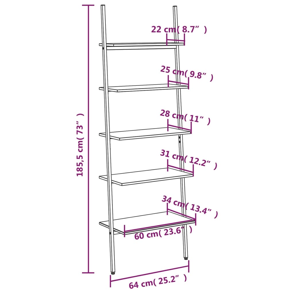 vidaXL Unidade 5 prateleiras 64x34x185,5 cm castanho-escuro e preto