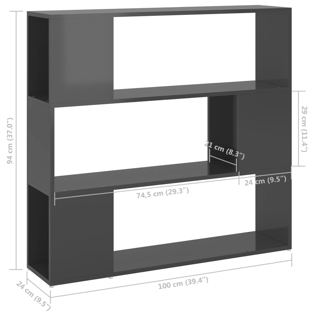 vidaXL Estante/divisória 100x24x94 cm cinzento brilhante