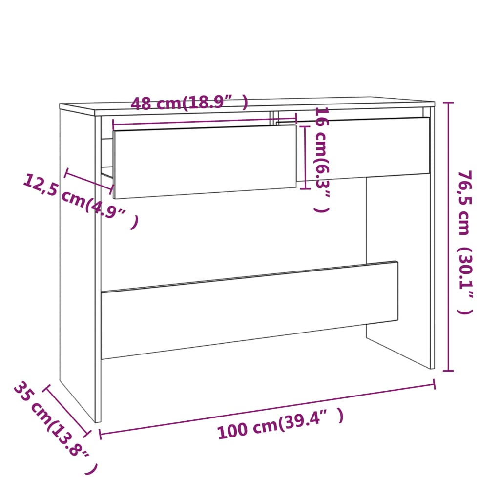 vidaXL Mesa consola 100x35x76,5 cm aglomerado preto