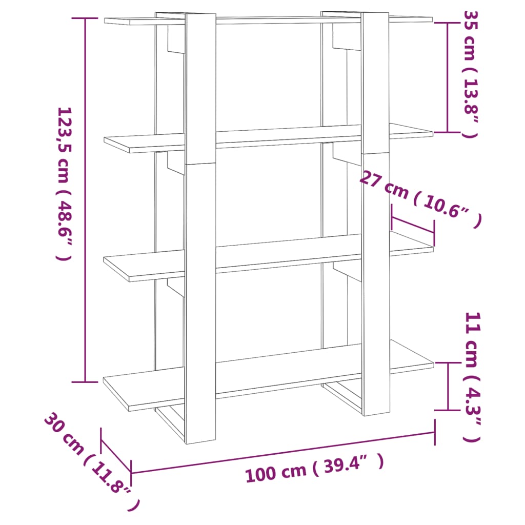 vidaXL Estante/divisória 100x30x123,5 cm cor cinzento cimento