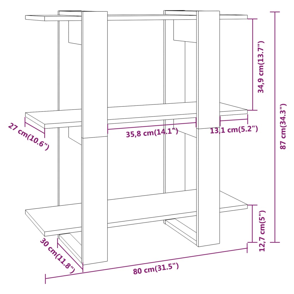 vidaXL Estante/divisória 80x30x87 cm branco brilhante