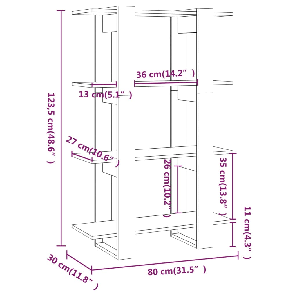 vidaXL Estante/divisória 80x30x123,5 cm preto