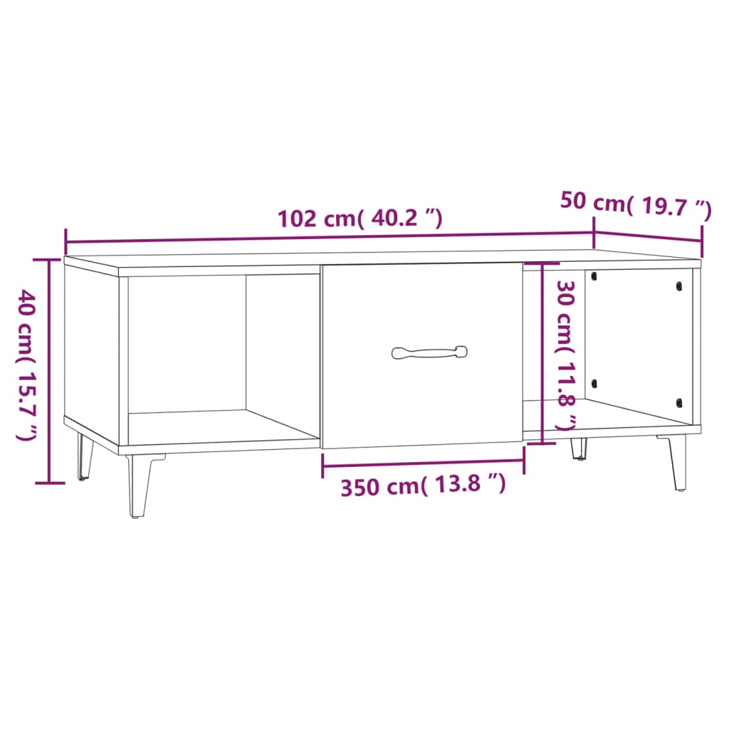 vidaXL Mesa de centro 102x50x40 cm madeira processada carvalho sonoma