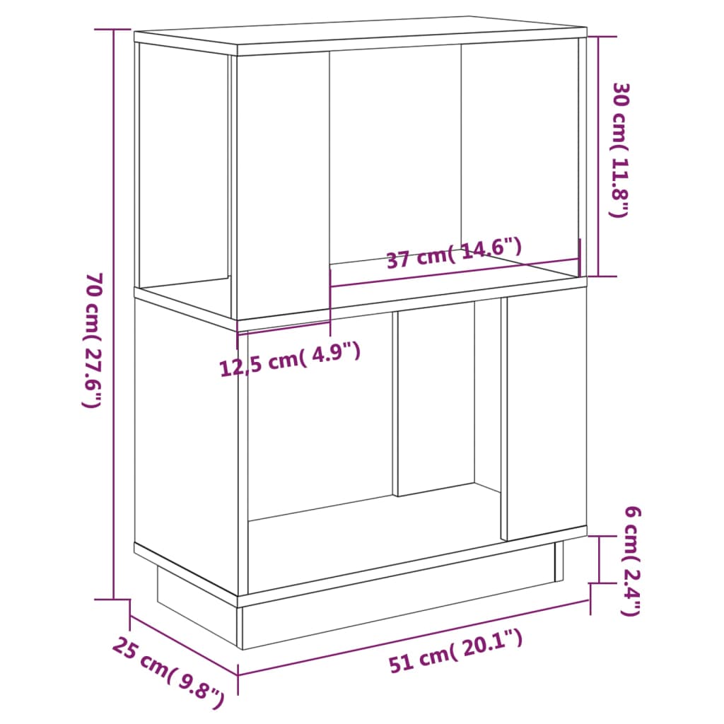 vidaXL Estante/divisória 51x25x70 cm pinho maciço cinza