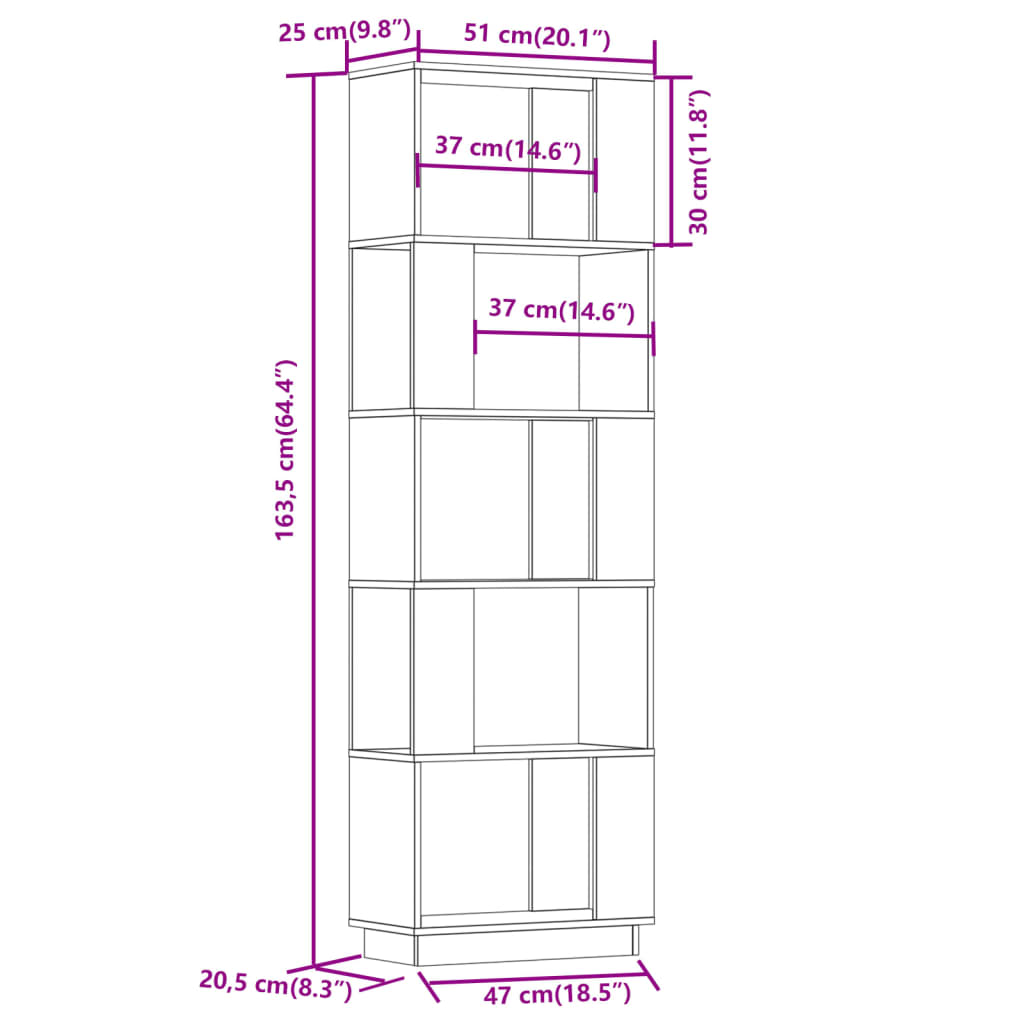 vidaXL Estante/divisória 51x25x163,5 cm pinho maciço cinza