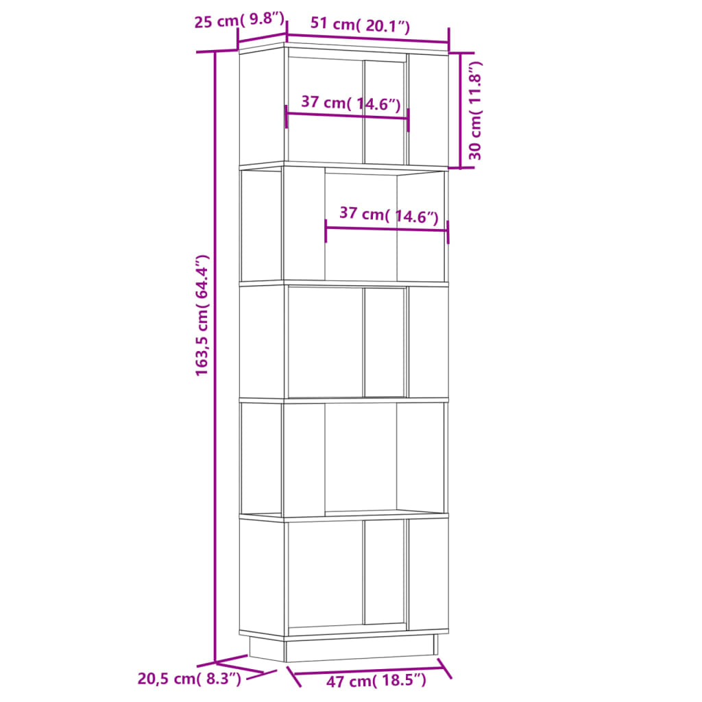 vidaXL Estante/divisória 51x25x163,5 cm madeira de pinho maciça