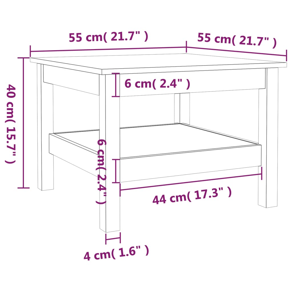 vidaXL Mesa de centro 55x55x40 cm pinho maciço branco