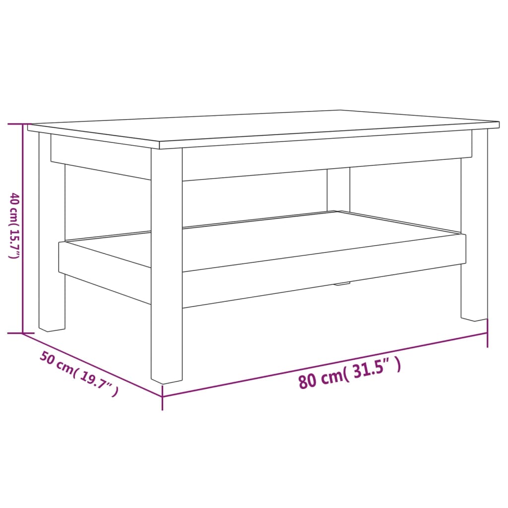 vidaXL Mesa de centro 80x50x40 cm madeira de pinho maciça branco