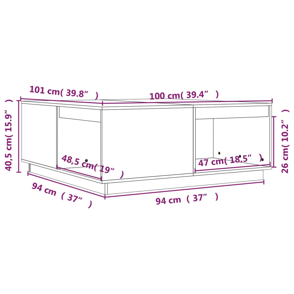 vidaXL Mesa de centro 100x101x40,5cm madeira pinho maciça castanho mel