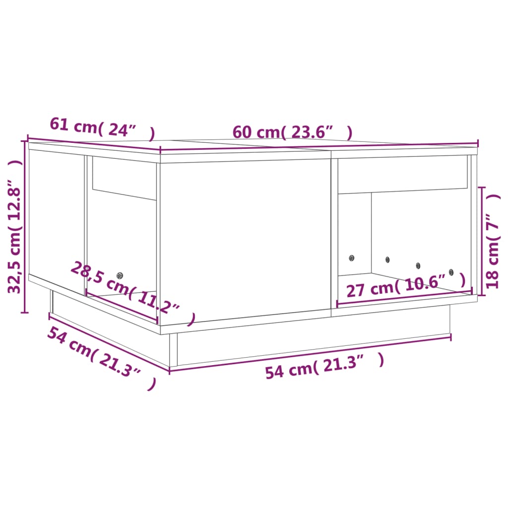 vidaXL Mesa de centro 60x61x32,5 cm madeira de pinho maciça