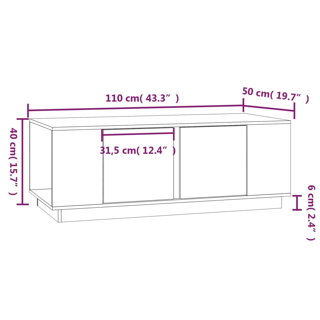 vidaXL Mesa de centro 110x50x40 cm madeira de pinho maciça cinzento