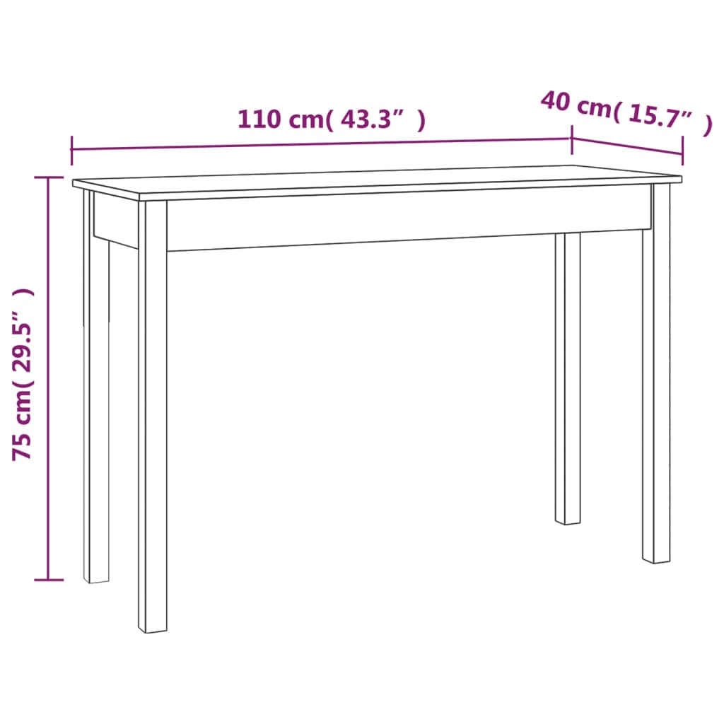 vidaXL Mesa consola 110x40x75 cm madeira de pinho maciça