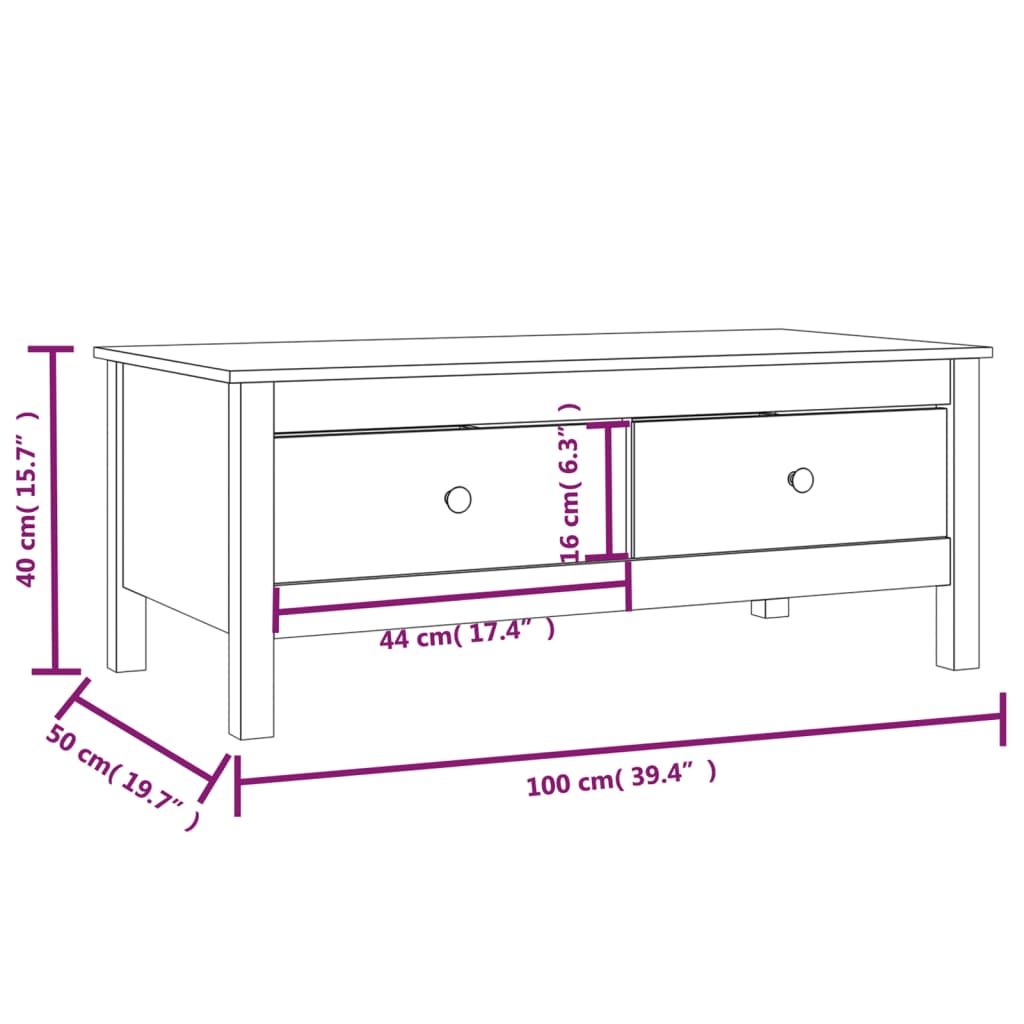 vidaXL Mesa de centro 100x50x40 cm madeira de pinho maciça branco