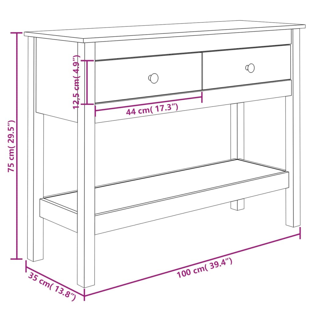 vidaXL Mesa consola 100x35x75 cm madeira de pinho maciço