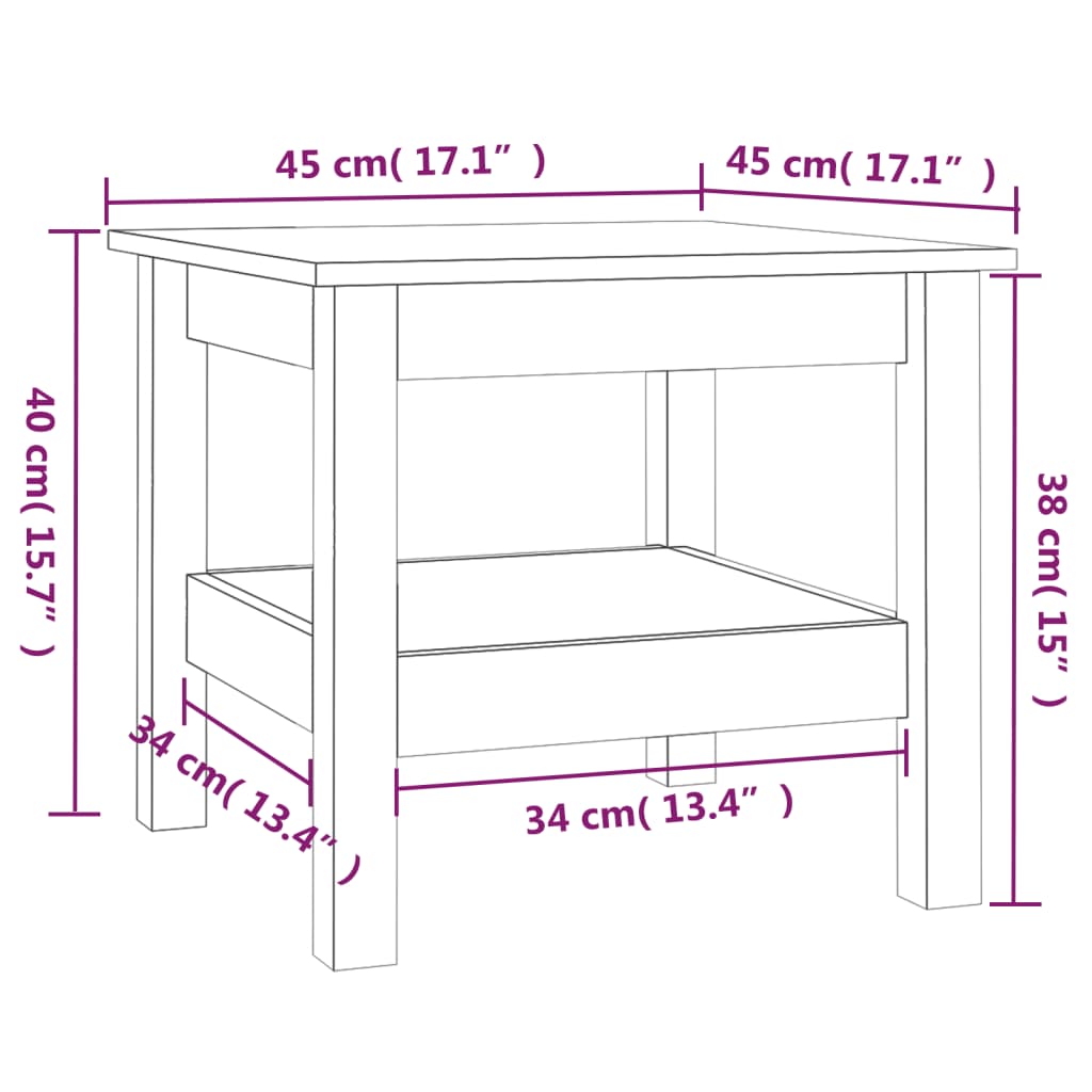 vidaXL Mesa de centro 45x45x40 cm pinho maciço