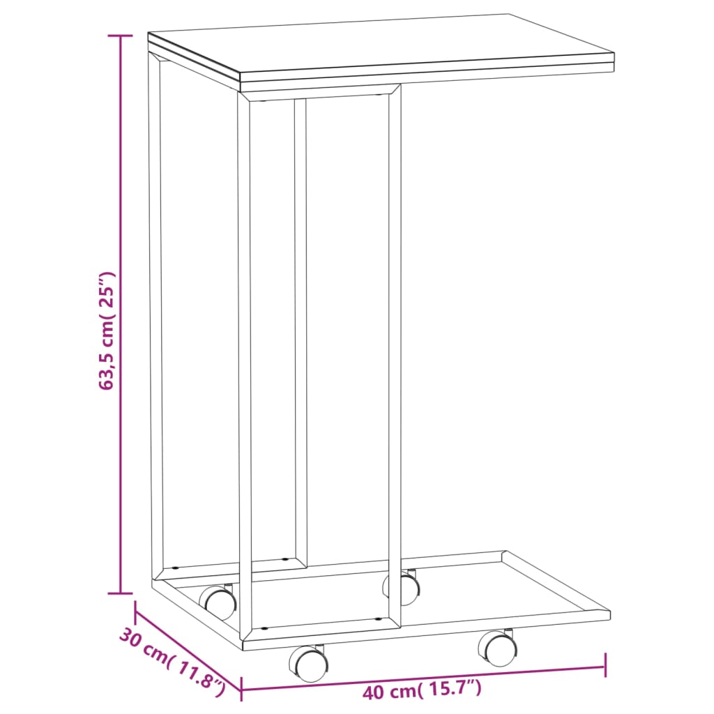 vidaXL Mesa de apoio c/ rodas 40x30x63,5cm derivados de madeira branca