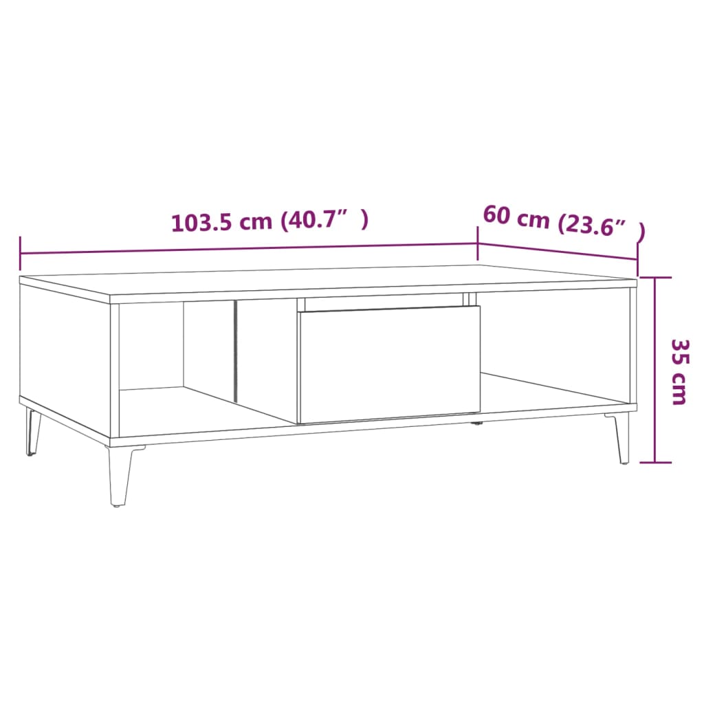 vidaXL Mesa de centro 103,5x60x35 cm aglomerado carvalho fumado